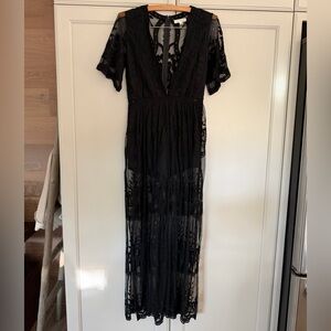 Black Sheer Lace Maxi Dress